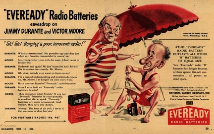 Eveready Radio Batteries eavesdrop on Jimmy Durante and Victor Moore