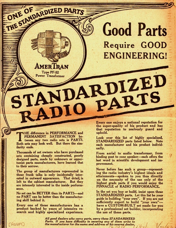 Good Parts Require Good Engineering! Standardized Radio Parts