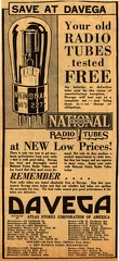 Save At Davega, Your old Radio Tubes tested Free