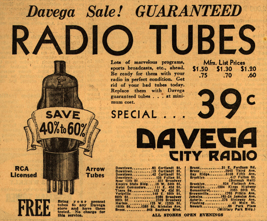 Davega Sale! Guaranteed Radio Tubes